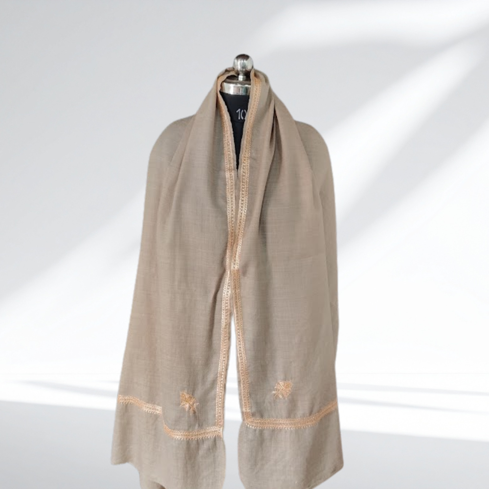 17 Handcrafted Kashmiri Tilla Semi-Pashmina Stole - Image 1