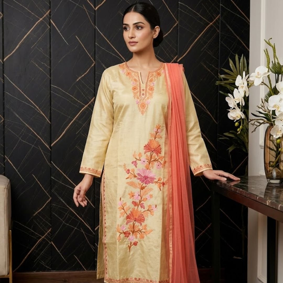 Cotton-aari-kurti (1080 x 1080 px) (1) Kashmiri Work Silk Kurti - Image 1
