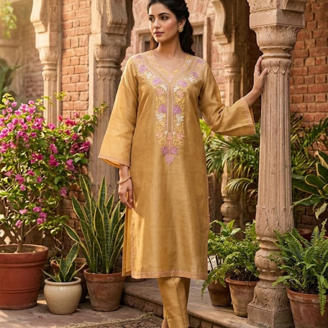 Cotton-aari-kurti (1080 x 1080 px) Kashmiri Ari Work Silk Kurti - Image 1