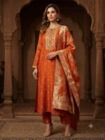Banarsi Embroidered Silk Shirt With Sequins Work