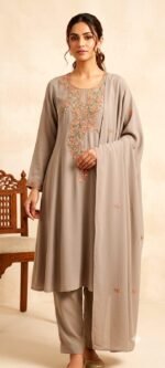 Hand Sozni work crepe suit