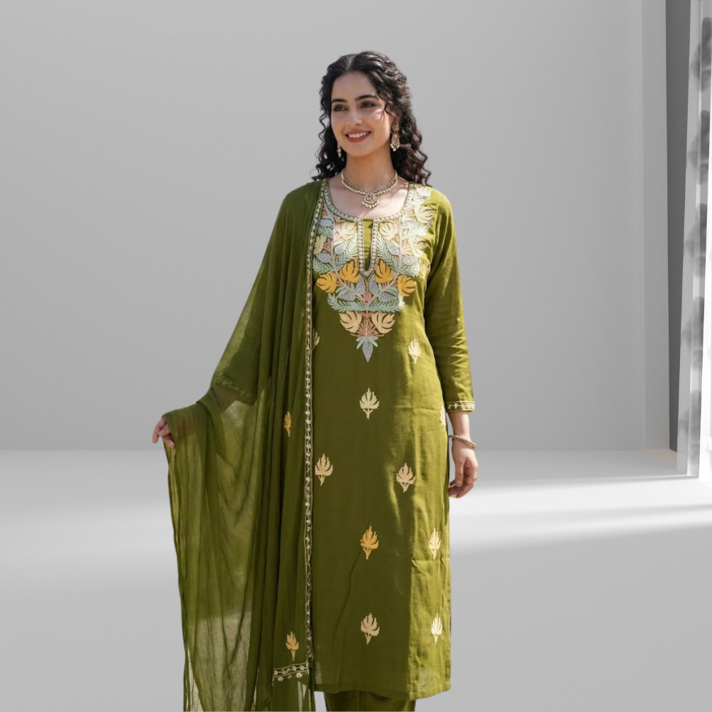 kaftan set (1) Aari Zari Cotton Suit - Image 1