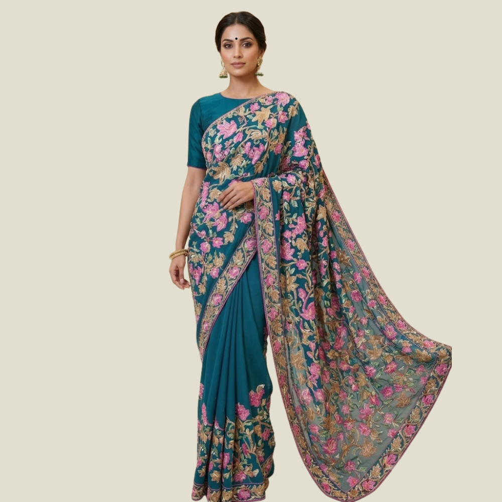 kashmiri-aari saree Premium Georgette Kashmiri Sarees - Image 1