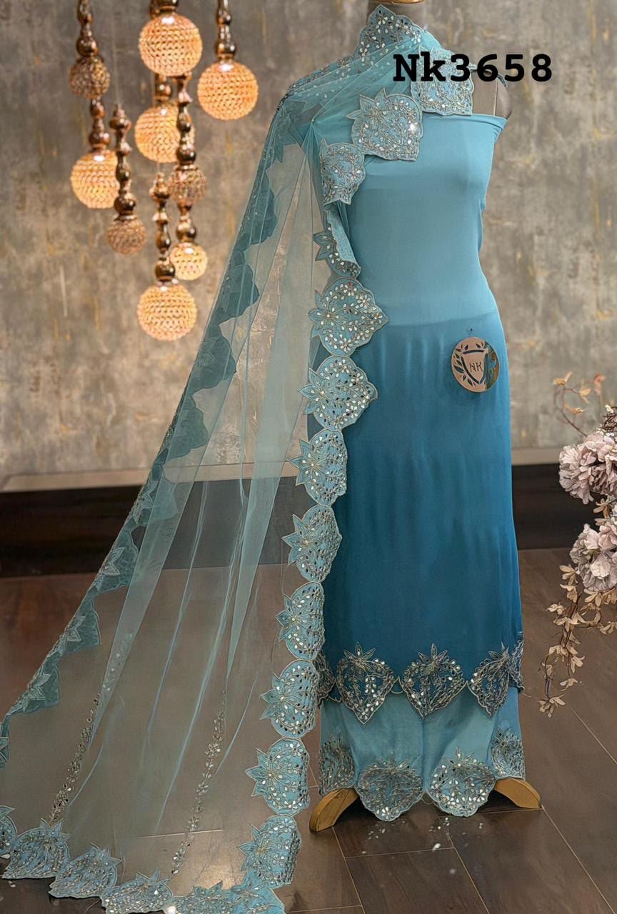 Georgette kurta with mirror Applique work2 Georgette kurta with mirror Applique work - Image 1