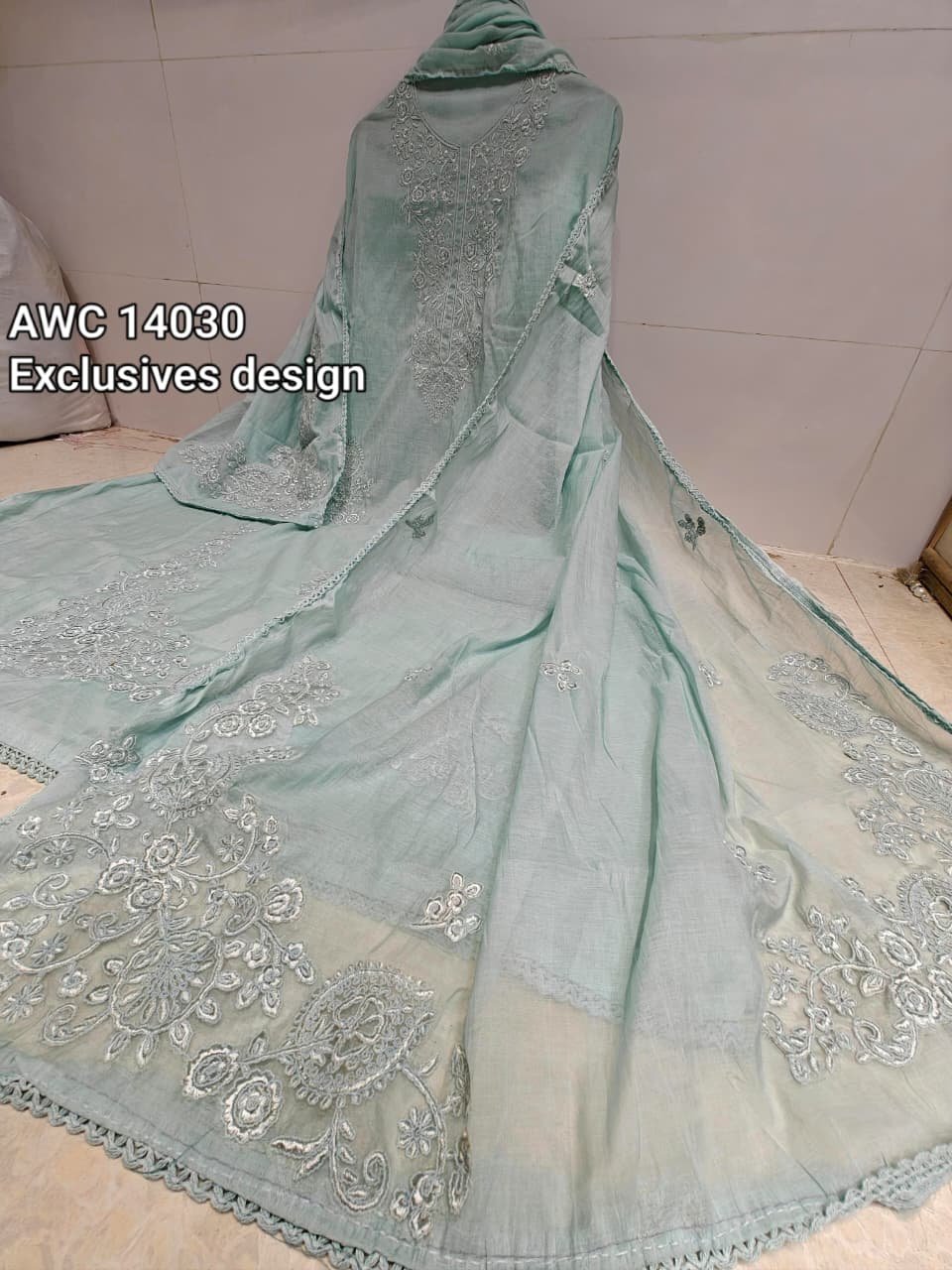 Mal cotton with neck and ghera Resham work1 Mal cotton with neck and ghera Resham work - Image 1