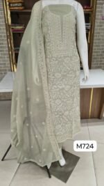 Soft mul chanderi suits with beautiful full front lucknowi style - Image 4