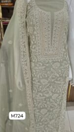 Soft mul chanderi suits with beautiful full front lucknowi style - Image 5