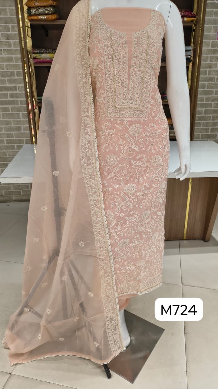 Soft mul chanderi suits with beautiful full front lucknowi style Soft mul chanderi suits with beautiful full front lucknowi style - Image 1