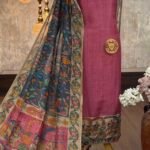 Tussar silk kurta with Kalamkari border