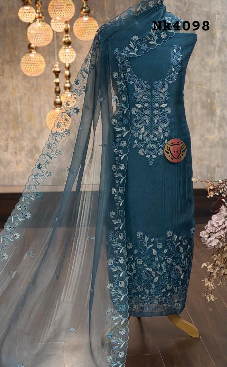 Embroidered Crush tissue2 Embroidered Crush tissue kurta & dupatta - Image 1