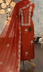 Embroidered Kora silk kurta suit