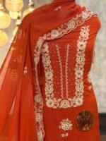 Embroidered Kora silk kurta suit - Image 2