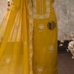Embroidered Kora silk kurta suit