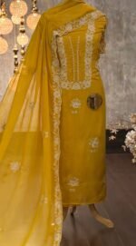 Embroidered Kora silk kurta suit