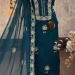 Embroidered Kora silk kurta suit
