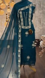 Embroidered Kora silk kurta suit