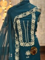 Embroidered Kora silk kurta suit - Image 2