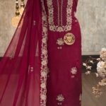 Embroidered Kora silk kurta suit