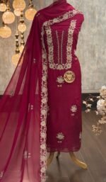 Embroidered Kora silk kurta suit