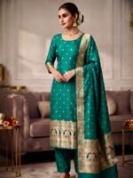Banarasi Silk golden and silver suit - Image 5