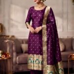 Banarasi Silk golden and silver suit