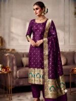 Banarasi Silk golden and silver suit - Image 4