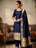 Banarasi Silk golden and silver suit - Image 3