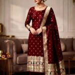 Banarasi Silk golden and silver suit