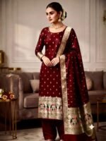 Banarasi Silk golden and silver suit