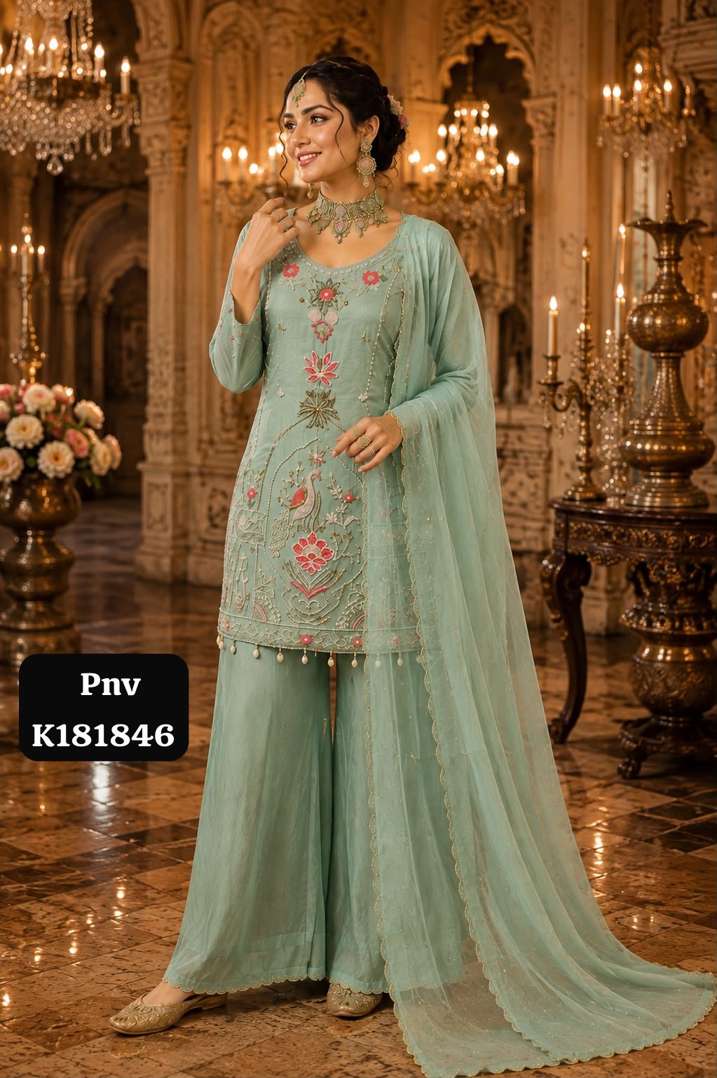 high-quality pure silk Beautiful heavy pearl work suit - Image 1