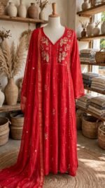 Hand Embroidered chikankari mul suit - Image 4