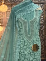 Georgette embroidered Luckhnavi kurta  with pearl work - Image 2