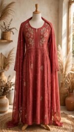 Hand Embroidered chikankari mul suit - Image 5
