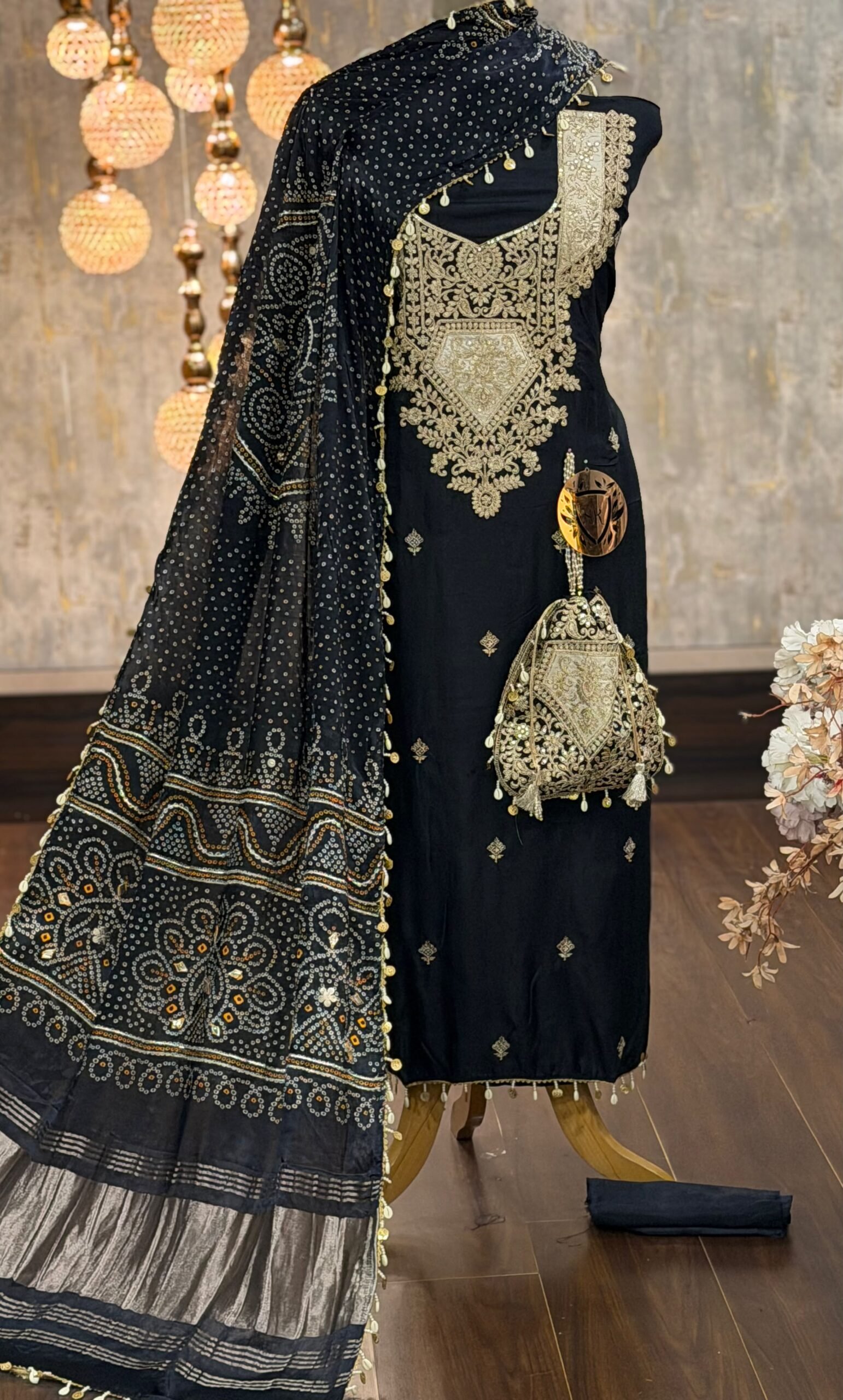 Russian silk1 Russian silk embroidered kurta suit - Image 1