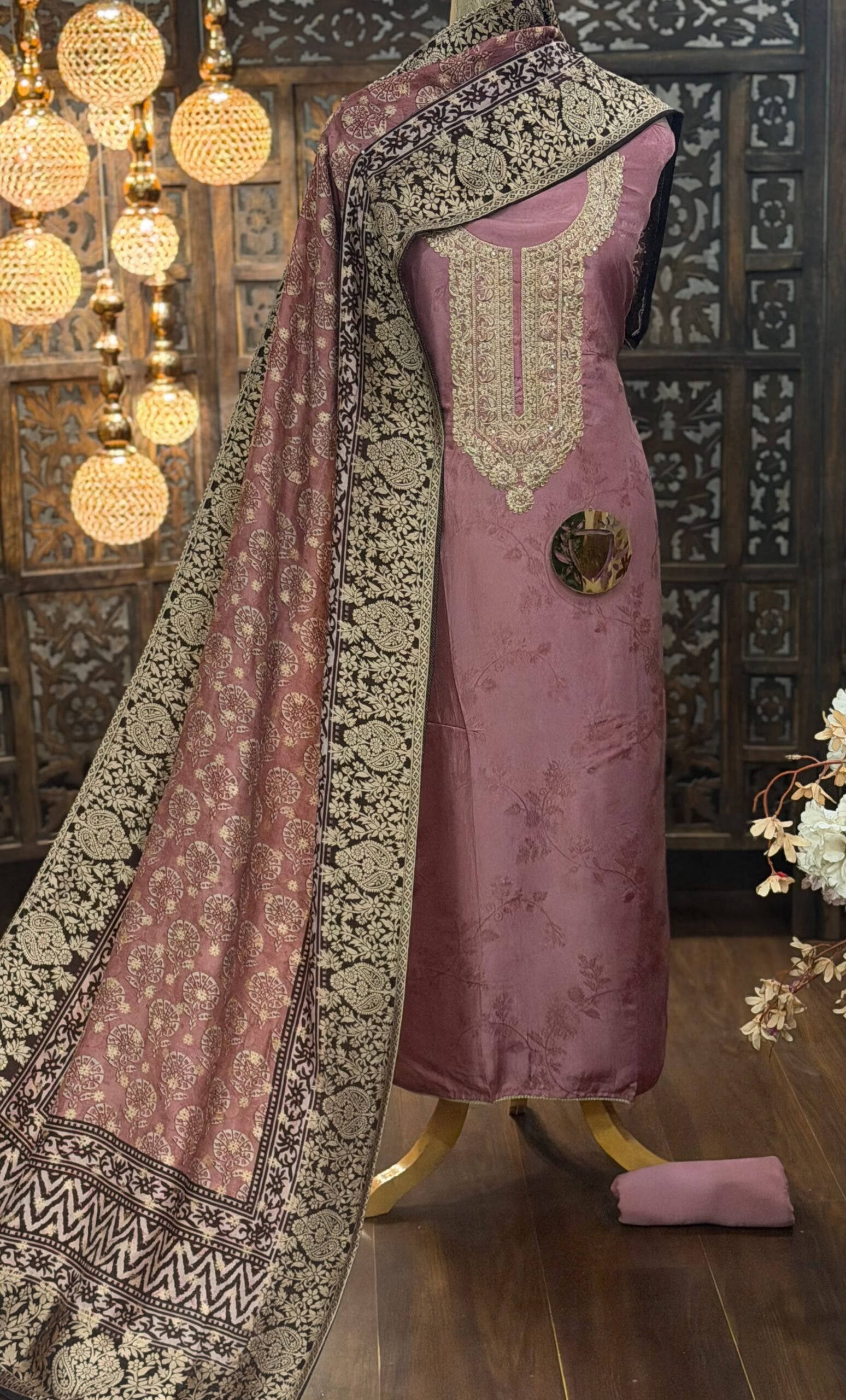 self weave & handwork Dola silk kurta with self weave & handwork - Image 1